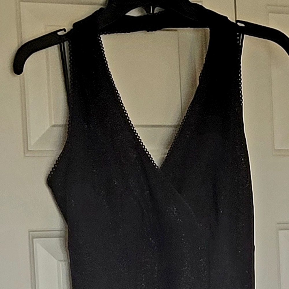 Angie Black Sleeveless V-Neck Sheath Midi Dress